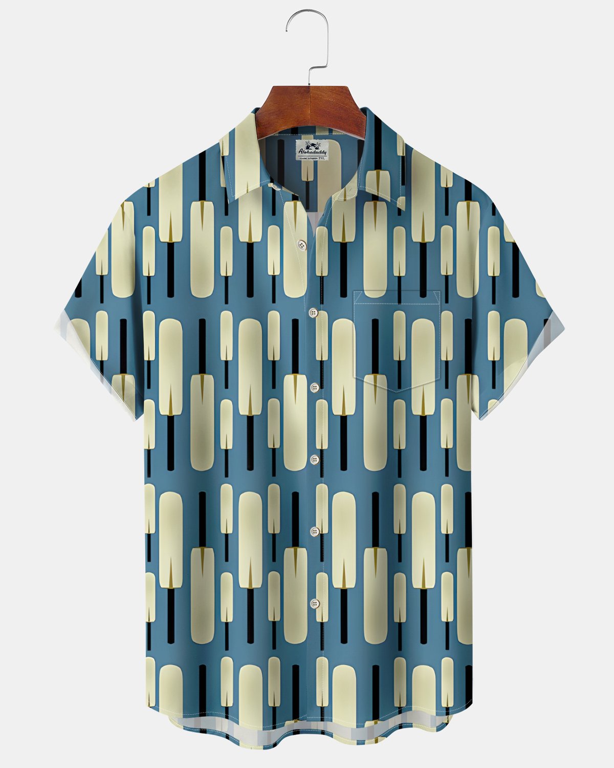 Alohadaddy® Casual Geometric Print Art Button Cardigan with Pockets for Men's Short-Sleeve Shirt