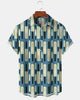 Alohadaddy® Casual Geometric Print Art Button Cardigan with Pockets for Men's Short-Sleeve Shirt
