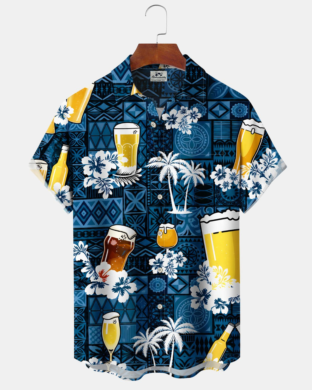 Alohadaddy® Hawaiian Beer Print Art Button Pocket Cardigan Men&