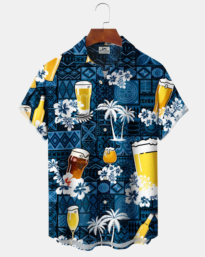 Alohadaddy® Hawaiian Beer Print Art Button Pocket Cardigan Men&