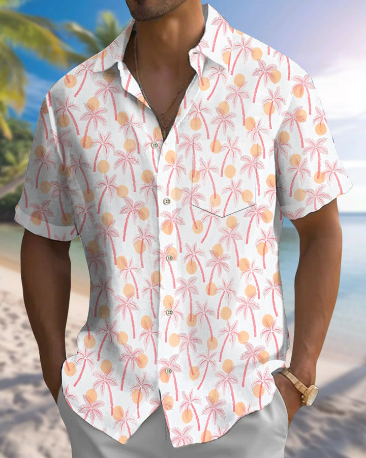 Alohadaddy® Hawaiian Palm Tree Print Art Button Pocket Cardigan Men&