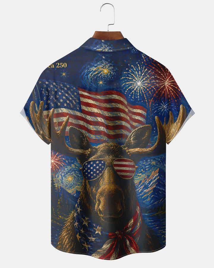 Alohadaddy® Holiday Independence Day Print Art Button Pocket Cardigan Men&