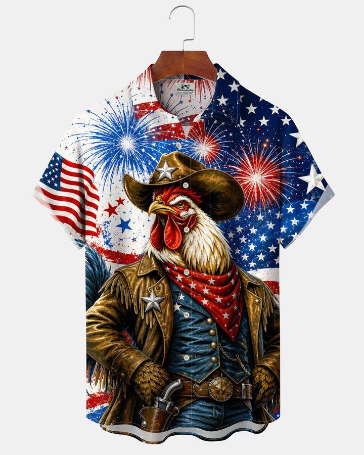 Alohadaddy® Holiday Independence Day Print Art Button Pocket Cardigan Men&