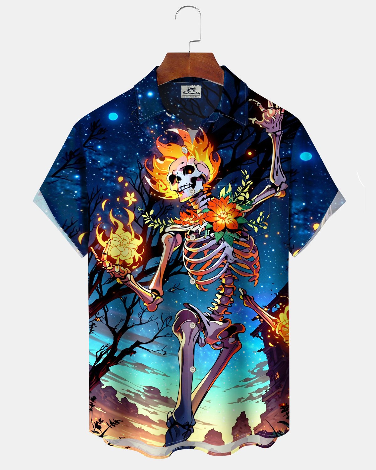 Alohadaddy® Men's Short-Sleeve Button-Down Shirt Holiday/Halloween Graphic Print with Pocket