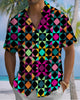 Alohadaddy® Men's Short-Sleeve Casual Cardigan Shirt Geometric Art Print Button-Front with Pocket