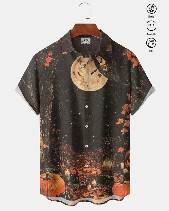 Alohadaddy® Holiday Halloween Print Button-Down Pocket Cardigan-Style Short-Sleeve Men&