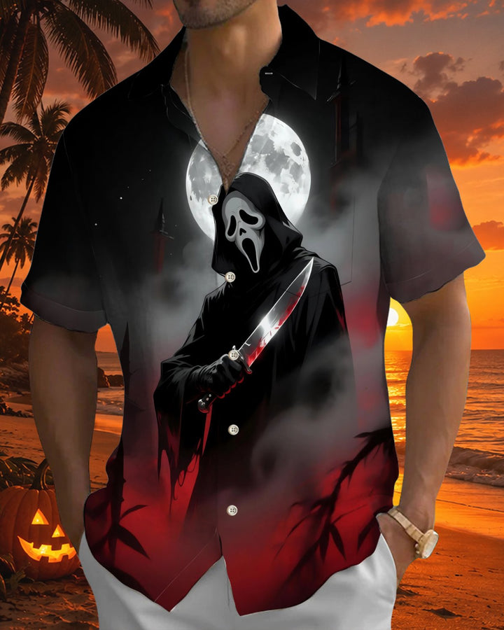Alohadaddy® Holiday/Halloween Print Button-Down Short-Sleeve Shirt with Pocket