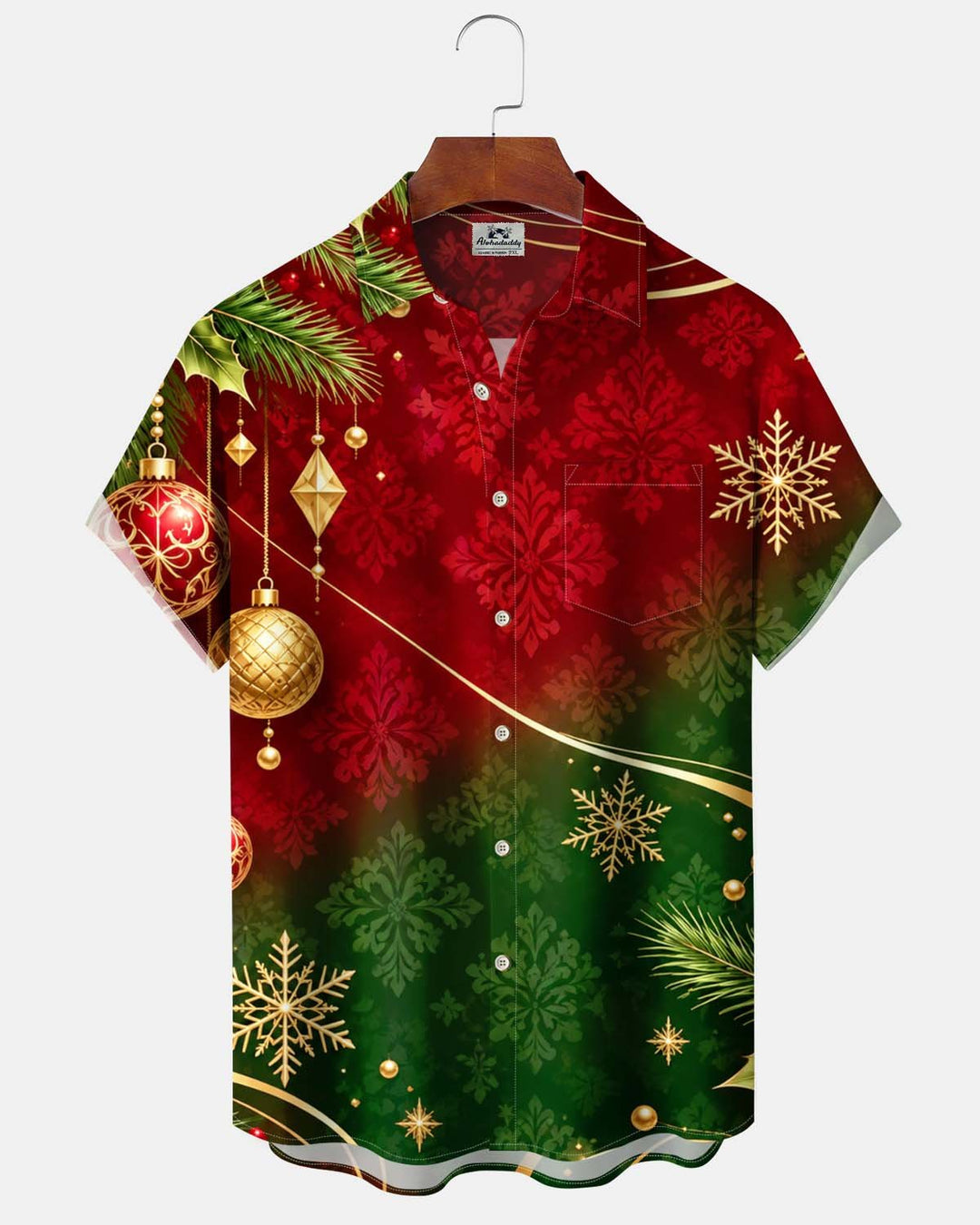 Alohadaddy® Holiday/Christmas Print Button-Down Short-Sleeve Shirt with Pocket for Men