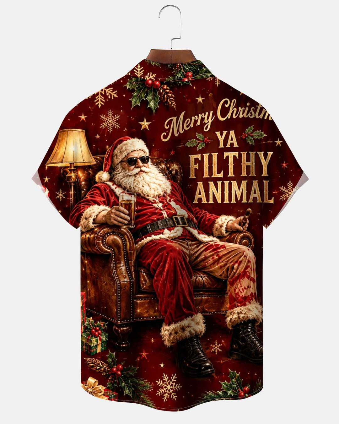 Alohadaddy® Holiday/Christmas Print Button-Down Short-Sleeve Shirt with Pocket for Men
