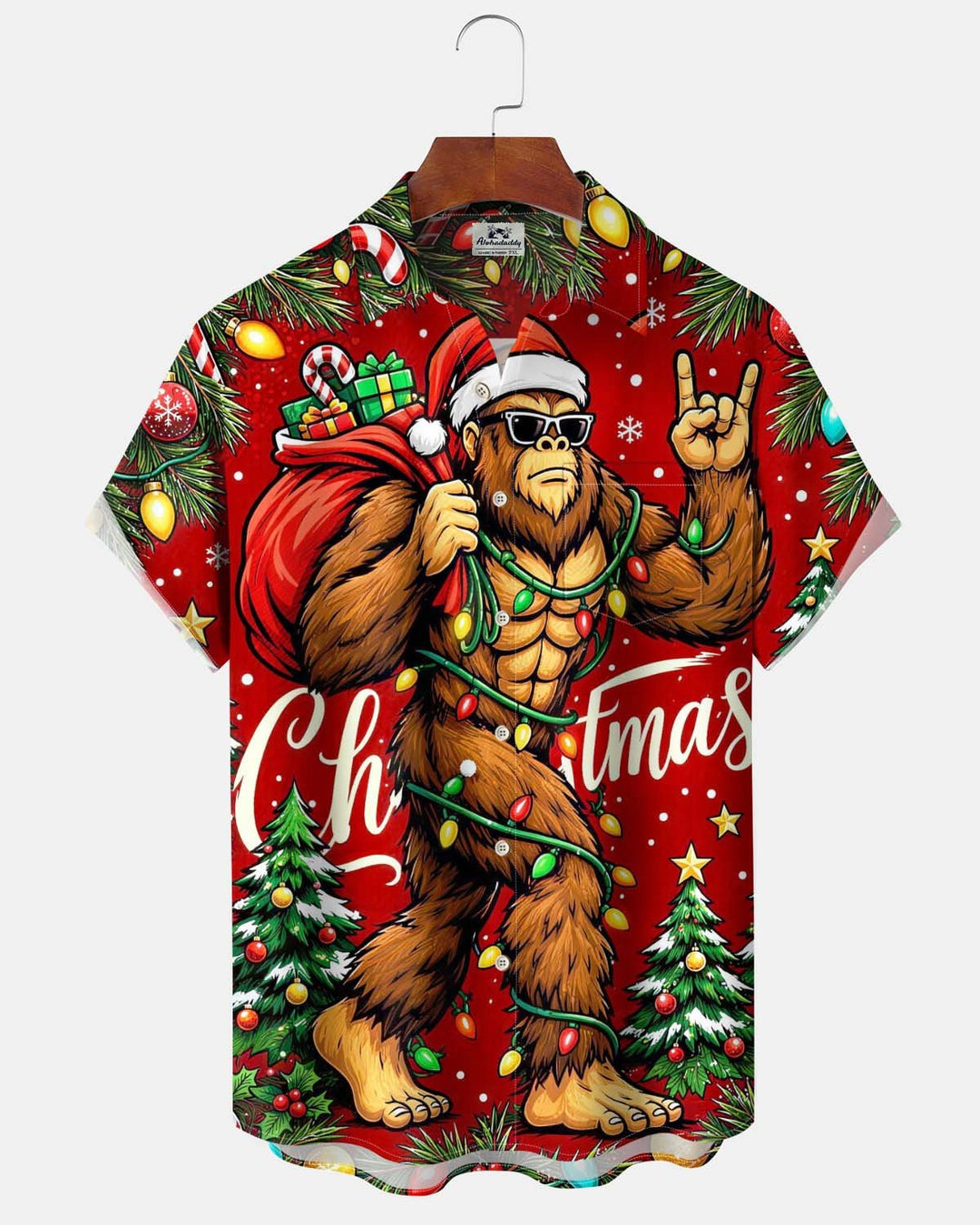 Alohadaddy® Holiday/Christmas Print Button-Down Short-Sleeve Men’s Cardigan Shirt with Pocket