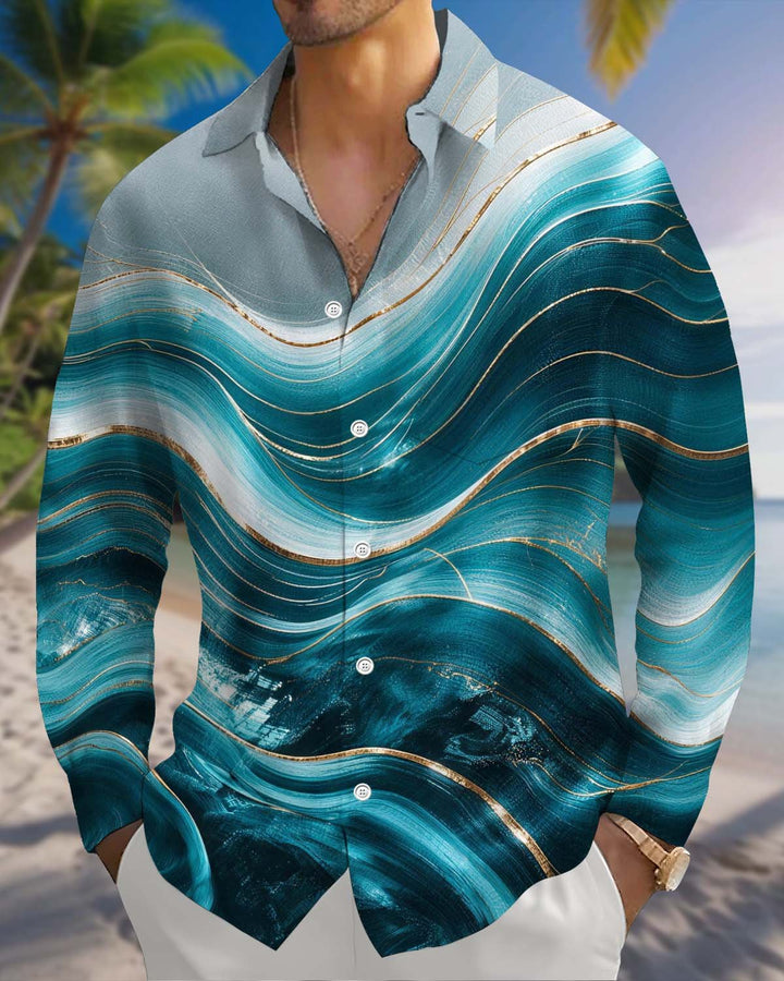 Alohadaddy® Men’s Long-Sleeve Shirt with Abstract Art Pocket  Vintage Style