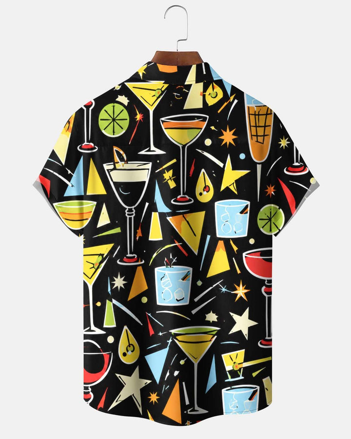 Alohadaddy® Men’s Short-Sleeve Button-Down Shirt  Vintage Cocktail Print with Pocket