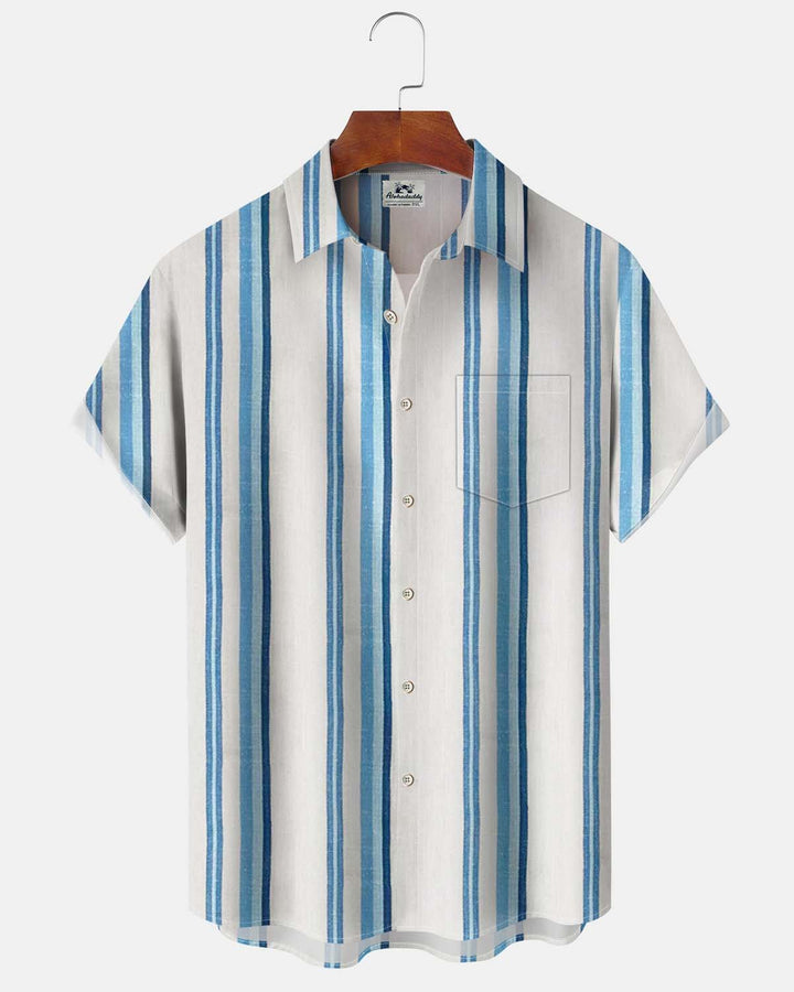 Alohadaddy® Men’s Short-Sleeve Cardigan Shirt  Casual Striped Art-Print  Button-Down with Pocket
