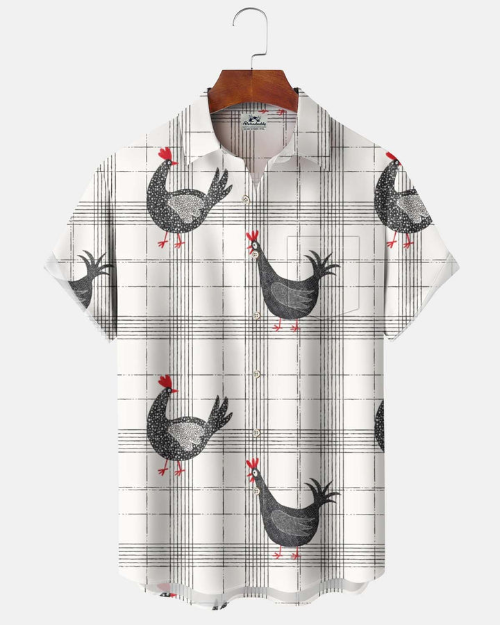 Alohadaddy® Men’s Short-Sleeve Button-Down Shirt  Casual Geometric Rooster Print with Pocket