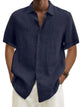 Men's Solid Color Cotton Linen Button Short Sleeve Shirt