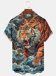 Alohadaddy Vintage Ukiyoe Tiger Print Men's Button Pocket Shirt