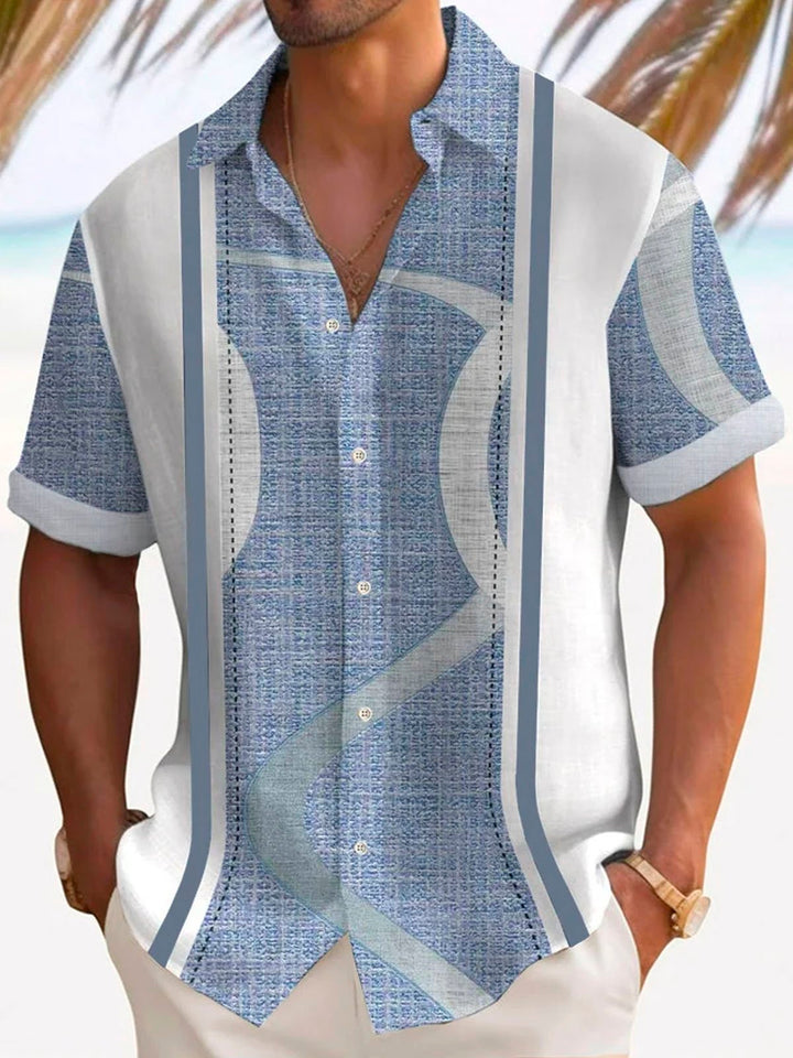 Camisa de manga corta con bolsillo abotonado y estampado geométrico retro 3D para hombre de Alohadaddy