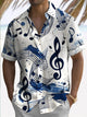 Alohadaddy Retro Music Notes 3D Print Men's Button Pocket Short Sleeve Shirt Big & Tall