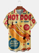 Alohadaddy Retro Hot Dog Cartoon Art 3D Digital Print Men's Button Pocket Short Sleeve Shirt Big & Tall