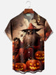 Alohadaddy Holiday Halloween Pumpkin Grim Reaper 3D Digital Print Men's Button Pocket Short Sleeve Shirt Big & Tall