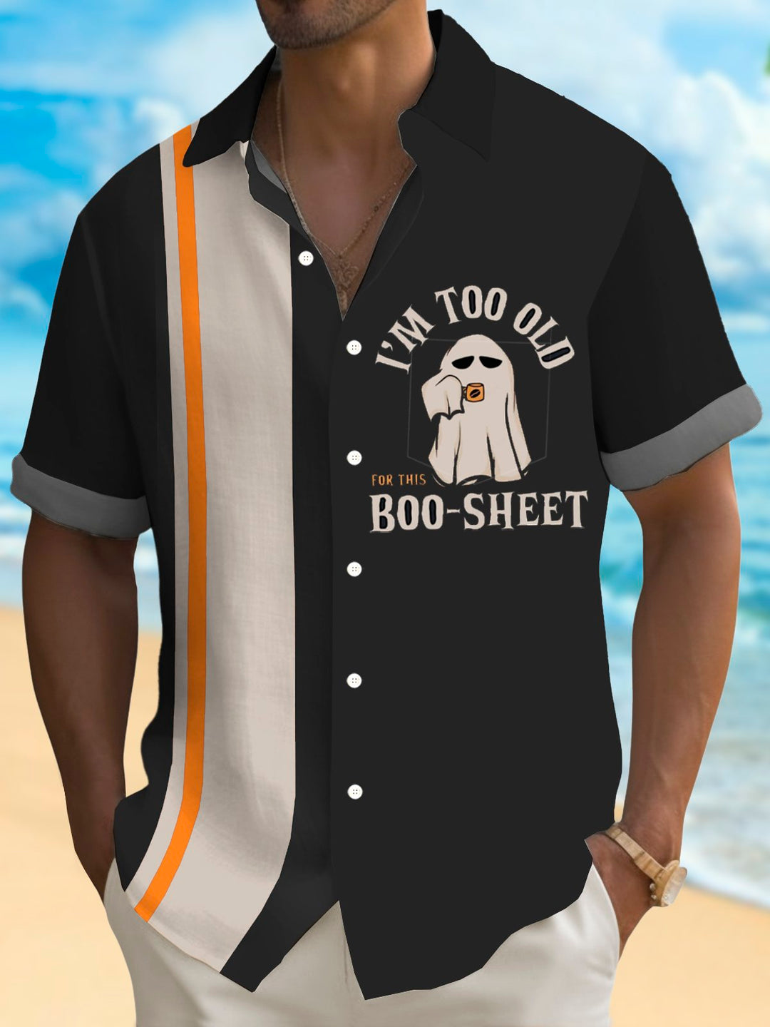 Chemise à manches courtes et poches boutonnées pour homme avec impression numérique 3D de style rétro d&