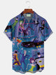 Alohadaddy® Retro Medieval Character Illustration Print Men's Lapel Pocket Short Sleeve Shirt Big&Tall