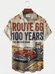 Alohadaddy®  Retro Route 66 Car Print Men's Button-Down Short-Sleeve Shirt Big & Tall