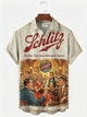 Alohadaddy® Retro Beer Poster Print Men's Button-Down Short-Sleeve Shirt Big & Tall
