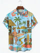 Alohadaddy® Hawaiian Medieval Geometric Cartoon Print Men's Button-Down Short-Sleeved Shirt Big & Tall