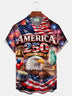 Alohadaddy® Hawaiian Retro Flag 250th Anniversary Print Men's Button-Down Short-Sleeve Shirt Big & Tall