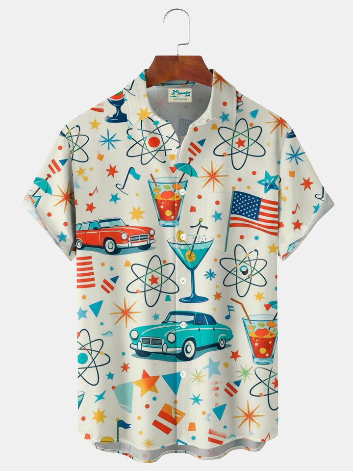Alohadaddy® Hawaiian Retro Geometric Atomic Car Cocktail Print Men&