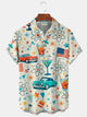 Alohadaddy® Hawaiian Retro Geometric Atomic Car Cocktail Print Men's Button-Down Short-Sleeve Shirt Big & Tall