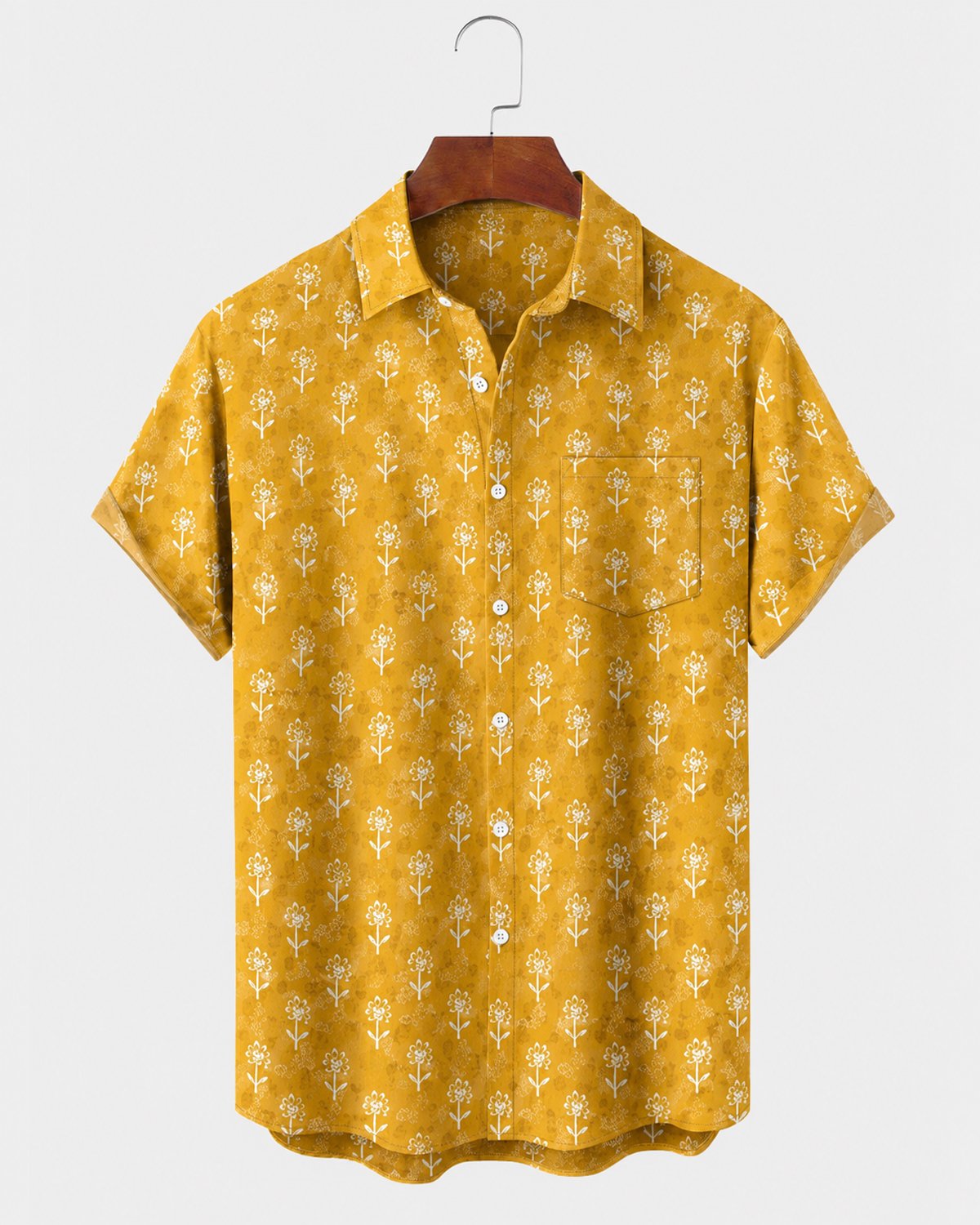 Alohadaddy® Men's Short-Sleeve Button-Down Shirt with Pocket Floral Print