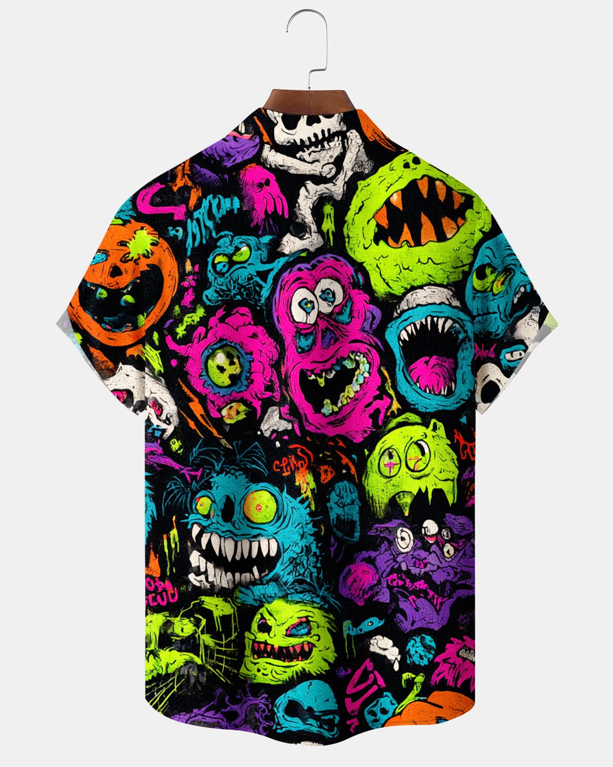 Alohadaddy® Men's Short-Sleeve Button-Down Shirt with Pocket Halloween Print