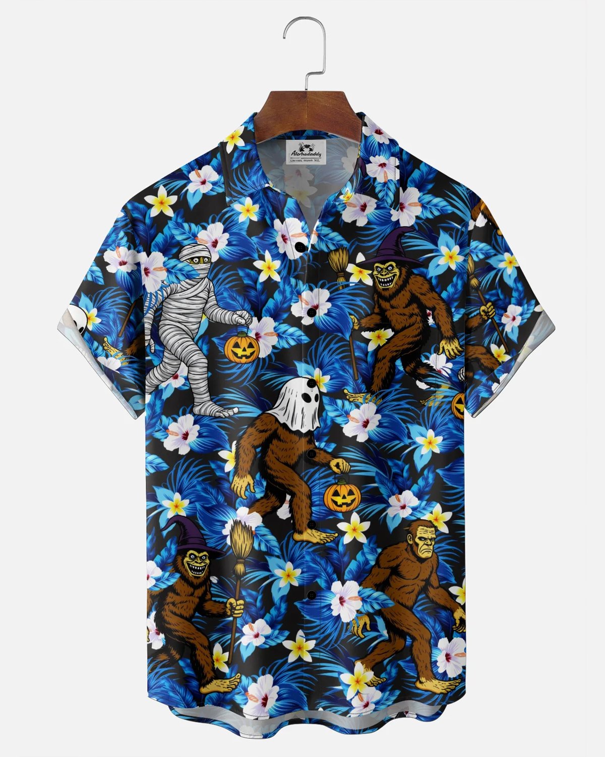 Alohadaddy® Men's Short-Sleeve Button-Down Shirt with Pocket Halloween Print
