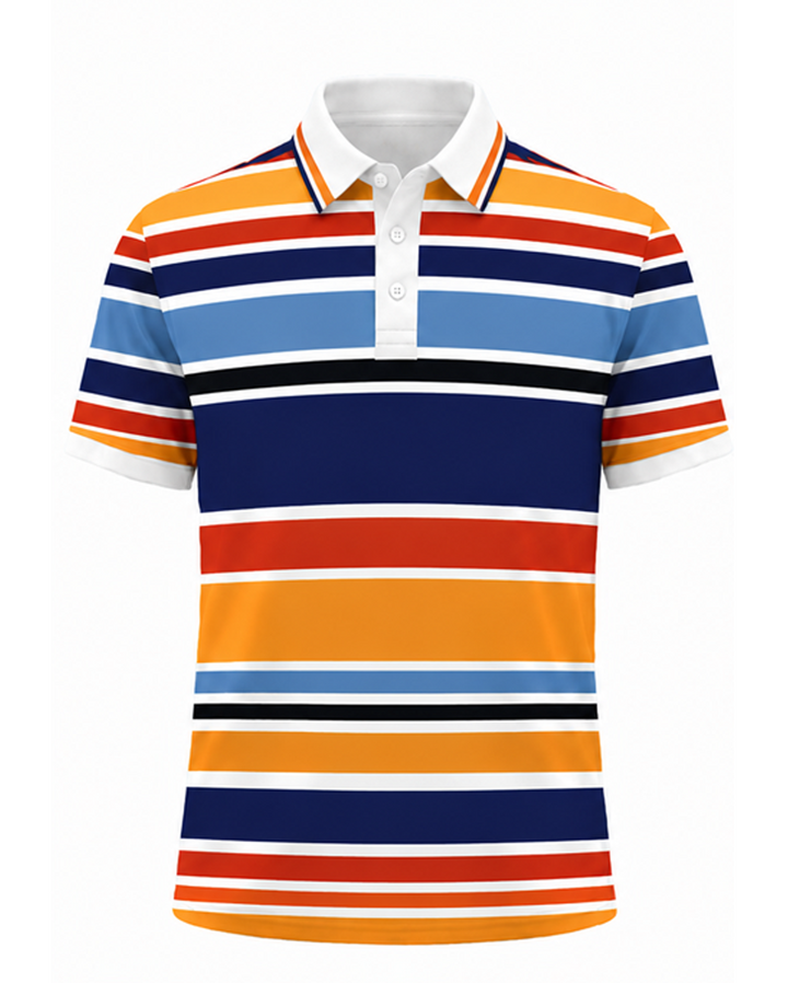 Men’s Basic Casual stripe Retro Print Button Down Polo Short-Sleeve Big &amp; Tall