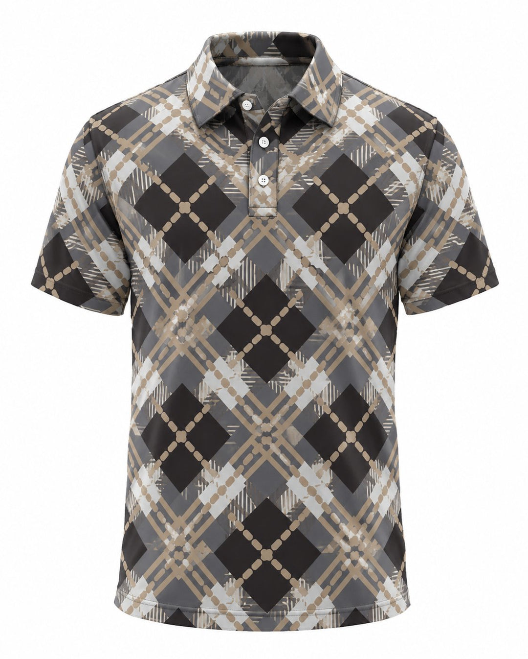 Men’s Basic Casual Checkered pattern Retro Print Button Down Polo Short-Sleeve Big &amp; Tall