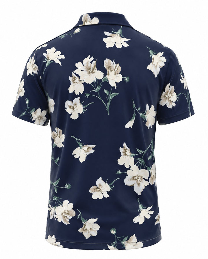 Men’s Basic Casual Flowering and plants Retro Print Button Down Polo Short-Sleeve Big &amp; Tall