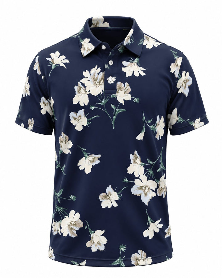 Men’s Basic Casual Flowering and plants Retro Print Button Down Polo Short-Sleeve Big &amp; Tall