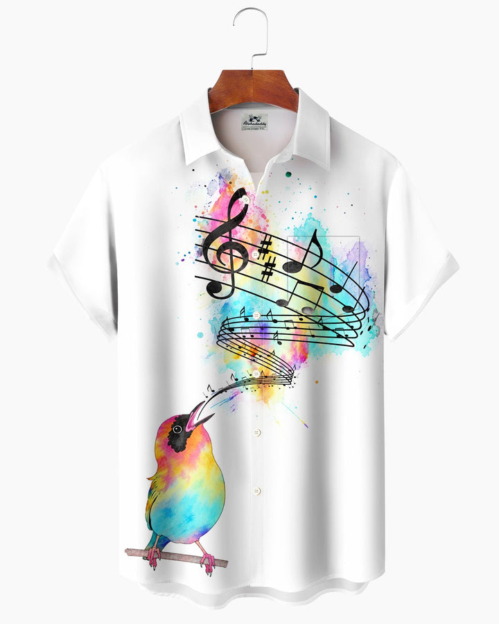 Alohadaddy® Casual Musical Striped Bird Print Men&