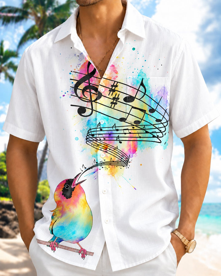 Alohadaddy® Casual Musical Striped Bird Print Men&