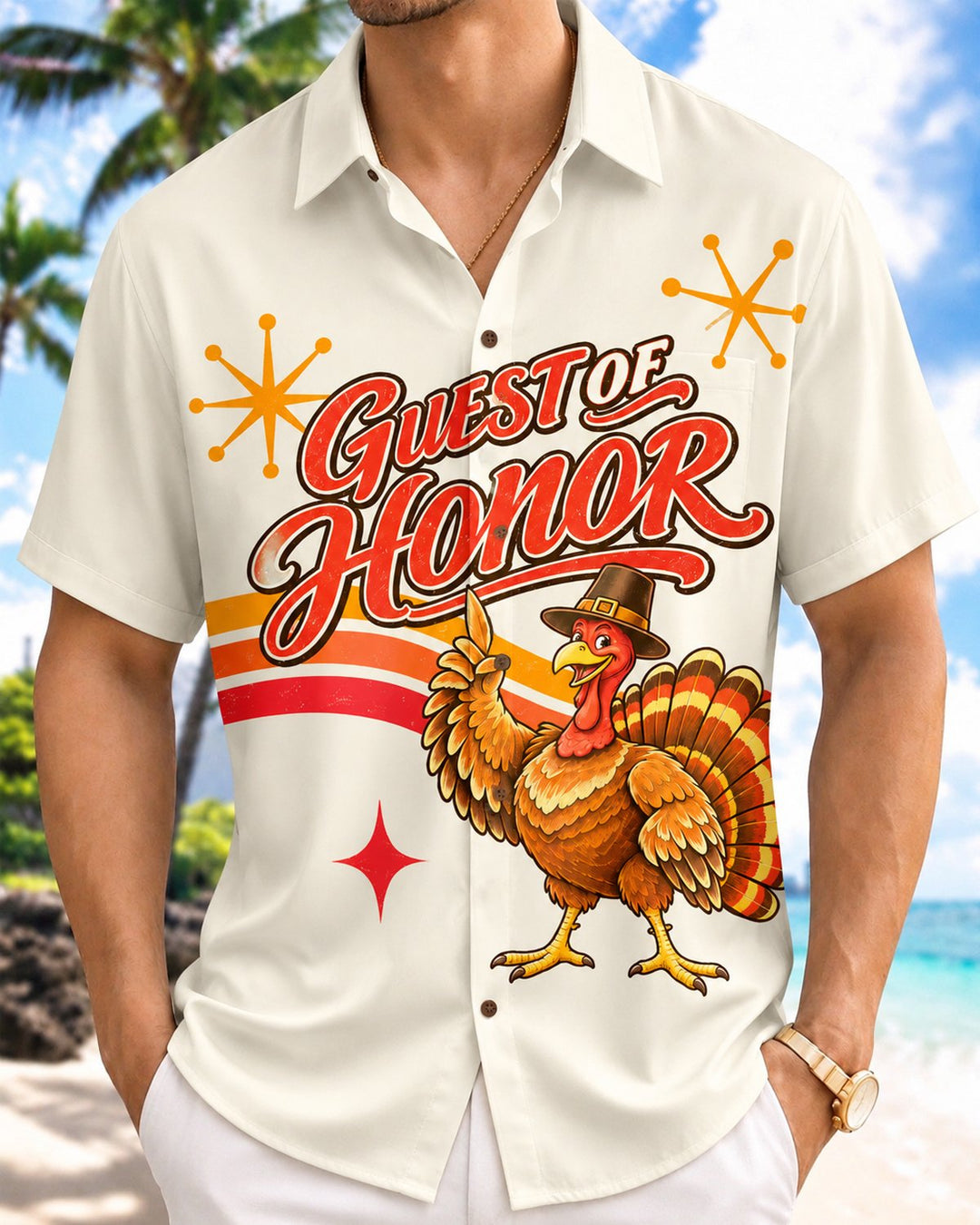 Alohadaddy® Thanksgiving Turkey Rainbow Geometric Print Men&