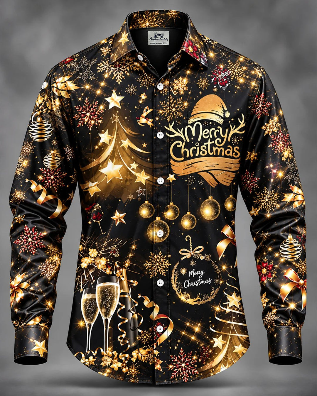 Alohadaddy® Holiday Retro Christmas Abstract Champagne Fireworks Print Men&