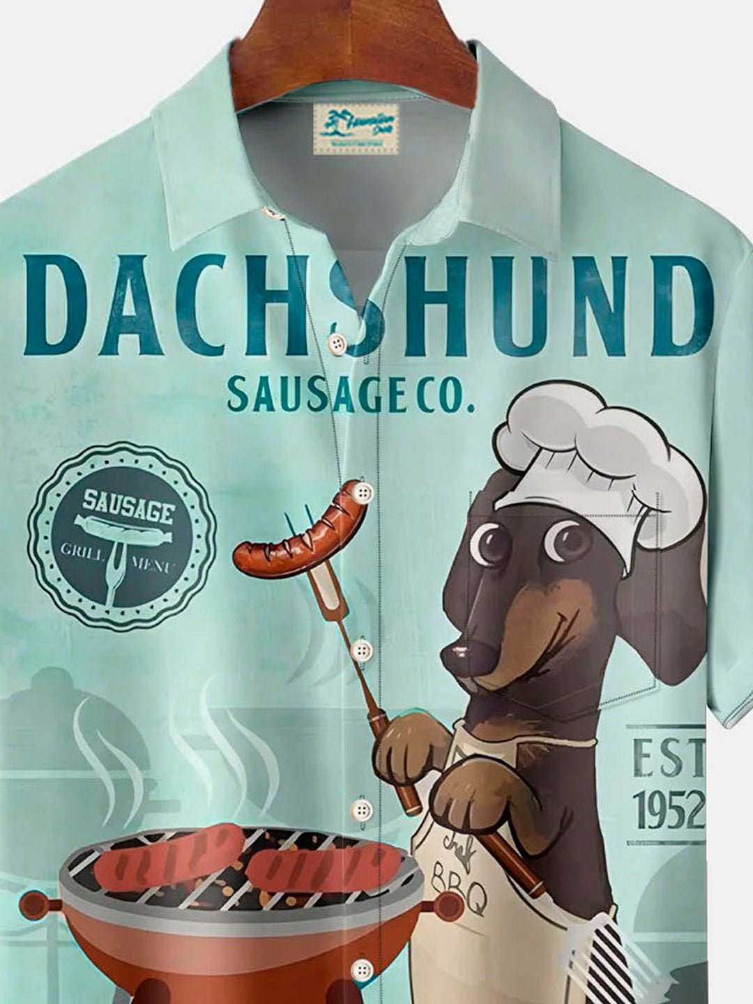 Camisa de manga corta con bolsillo y botones para hombre, con estampado 3D de dibujos animados de hot dogs y barbacoa, estilo retro de los años 60, de Alohadaddy, talla grande y alta