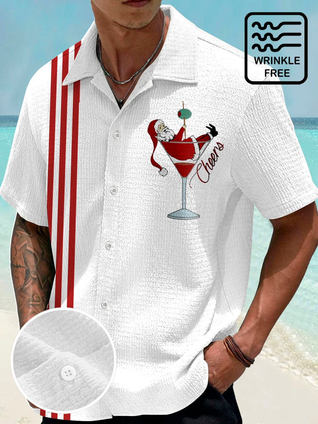 Chemise à manches courtes avec poche boutonnée pour homme Alohadaddy Christmas Santa 3D Digital Print Big &amp;amp; Tall