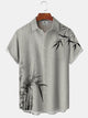 Alohadaddy Hawaiian Casual Ink Bamboo Print Art Pocket Button Cardigan Stretch Large Size Short Sleeve Shirt