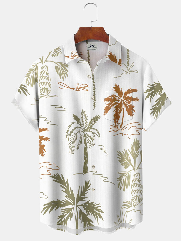 Alohadaddy Casual Hawaiian Palm Tree Button Cardigan Pocket Stretch Bamboo Long Oversized Short Sleeve Shirt