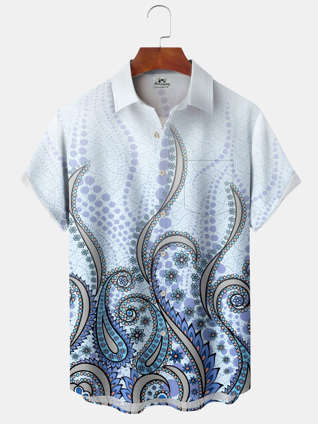 Alohadaddy Casual Collection Hawaii Ombre Paisley Print Art Pocket Cardigan Buttons Polyester Stretch Short Sleeve Shirt