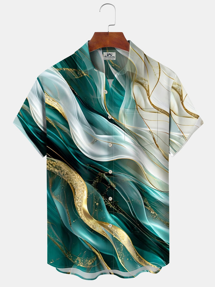 Alohadaddy Hawaiian Casual Abstract Art Print Art Button Cardigan Pockets Breathable Soft Long Large Size Short Sleeve Shirt