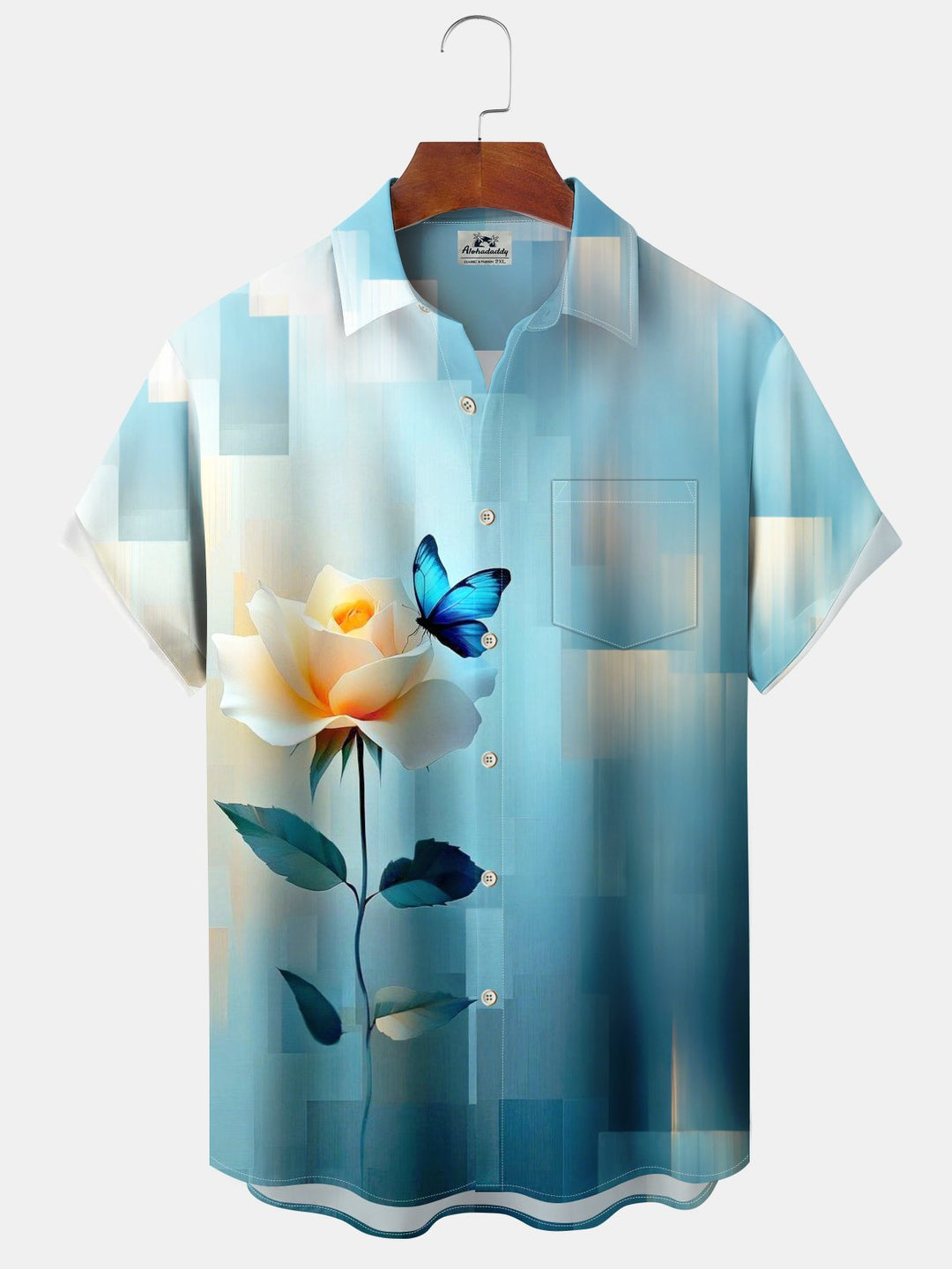 Alohadaddy Hawaiian Unsupported Floral Print Art Buttons Pockets Cardigan Stretch Large Size Short Sleeve Shirt